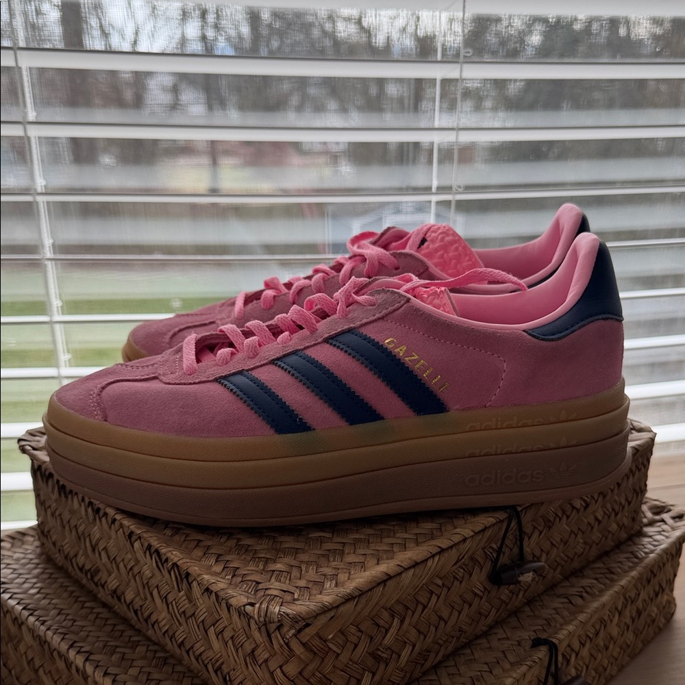 Adidas Women's Pink and Navy Gazelle Sneakers